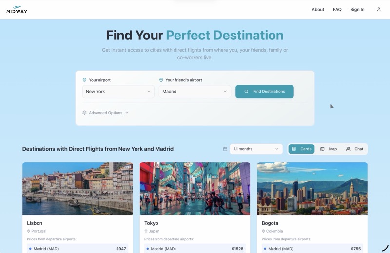 live mockup of Midway Travel