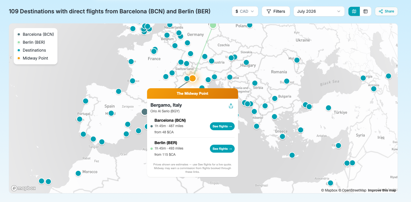 a price per departure airport in your local currency